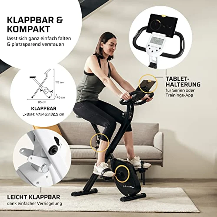 SportPlus Heimtrainer klappbar für zuhause, optional mit App Steuerung, Rückenlehne,Pulsmessung, manuelle oder computergesteuerte Widerstände, platzsparend faltbar – Bild 5