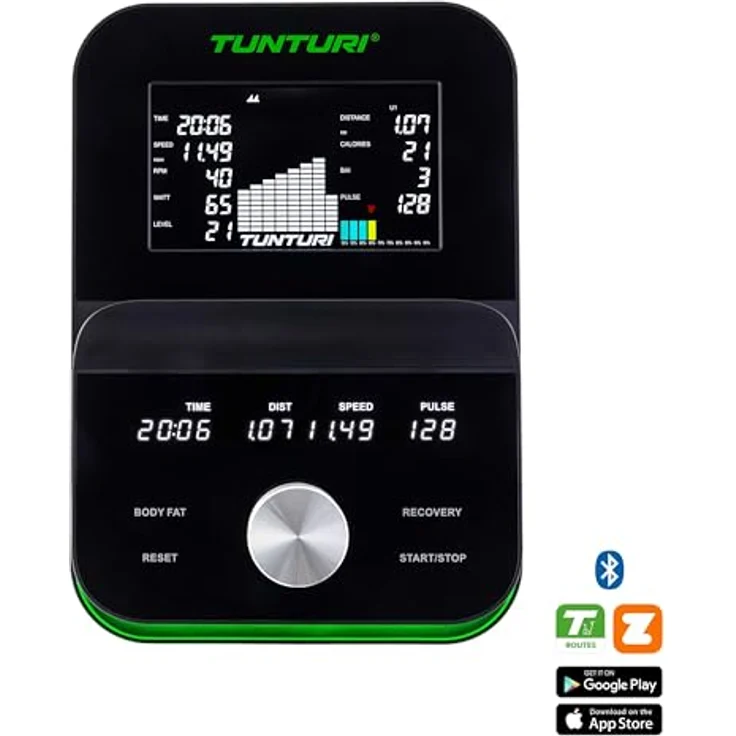 Tunturi Signature E60 Heimtrainer - Ergometer & Servomotor - Bluetooth - Fitnessfahrrad mit 26 Trainingsprogrammen - Niedriger Einstieg - Verstärkte Pedale - Komfort Plus Sattel, Schwarz – Bild 4