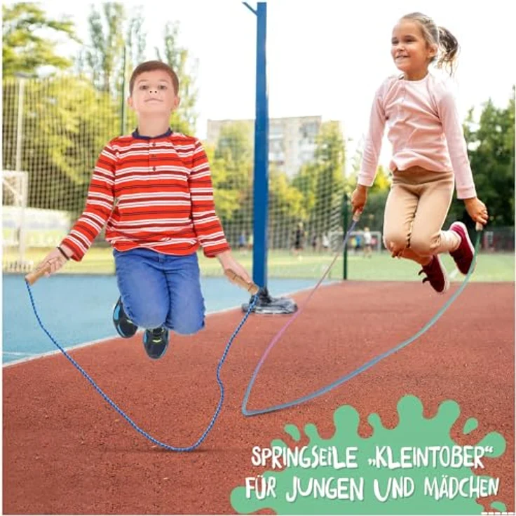 KLEINTOBER Premium Springseil Kinder, verstellbares Hüpfseil Set mit Mitteverstärker, 220 cm, Regenbogen, inklusive Anleitung und personalisierter Urkunde – Bild 3