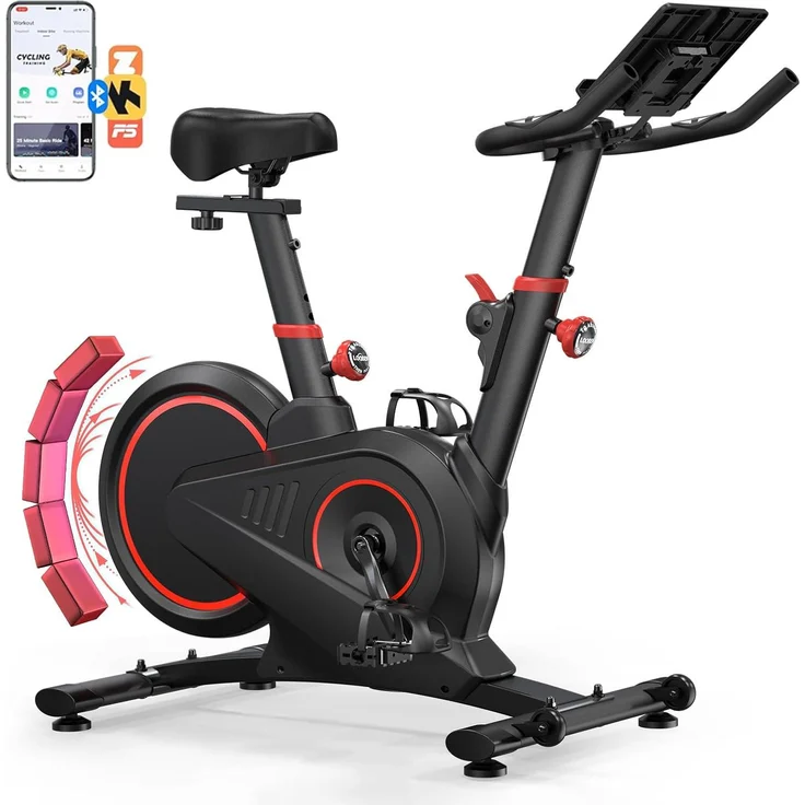 Bigzzia Heimtrainer Fahrrad, Magnetischer Widerstand, Leiser Hometrainer mit LCD-Monitor und Bluetooth-App, 150 kg belastbar
