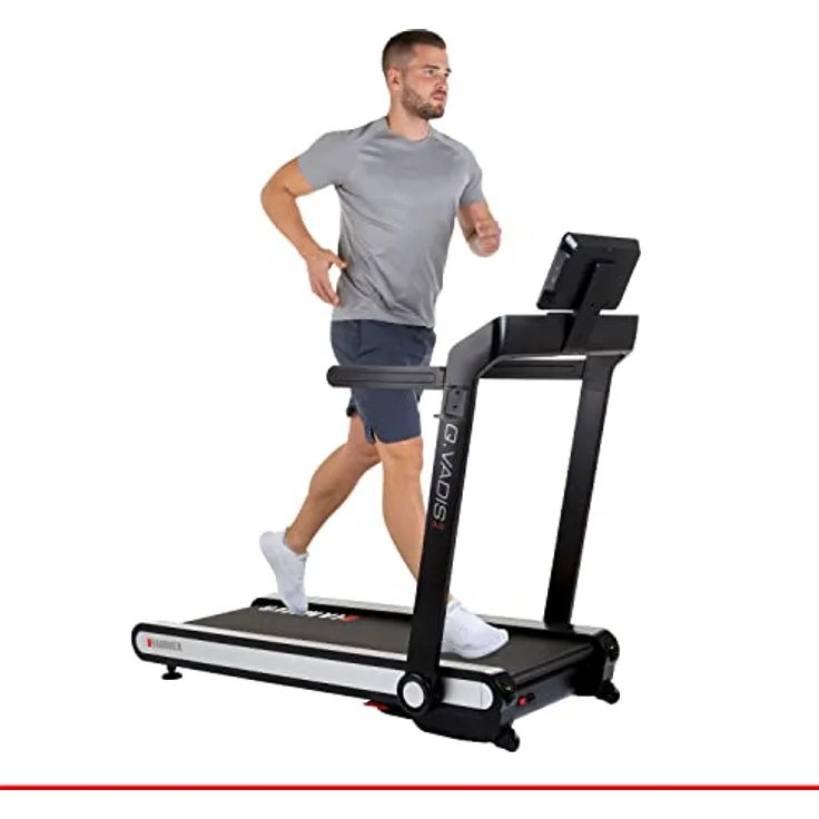 HAMMER Laufband Q. VADIS 3.0, 100% vormontiertes Laufband, senkrechte Klappfunktion, LCD-Anzeige, App-Steuerung, Kinomap, Zwift, 12 Trainings-Programme, 5 PS, 18 km/h, 140 x 48 cm Lauffläche