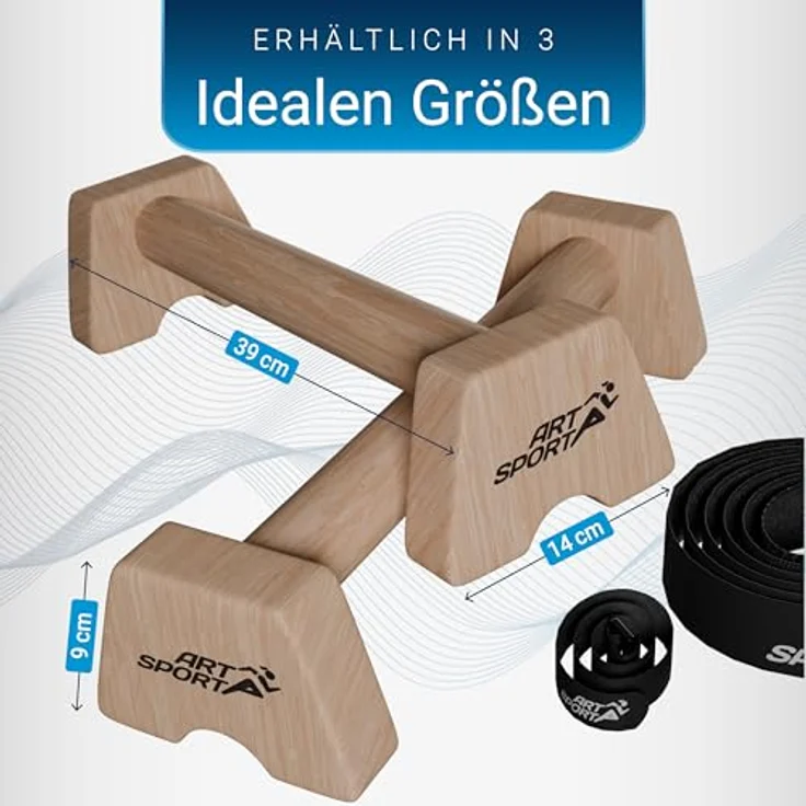 ArtSport Liegestützgriffe aus Holz L - Calisthenics, Parallettes, Liegestütz Barren - Indoor & Outdoor - Ergonomische Handstand Griffe, Naturholzfarben – Bild 5