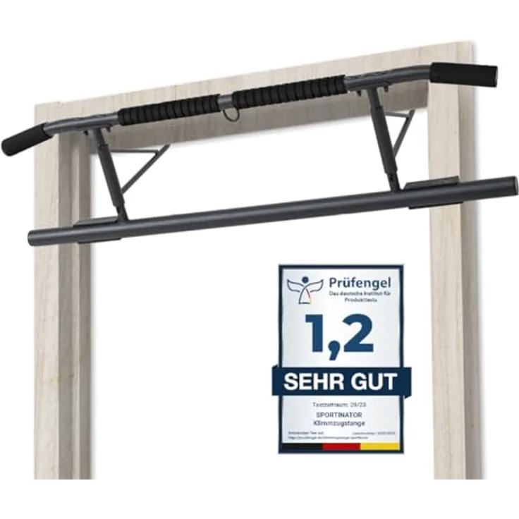 SPORTINATOR® Premium Klimmzugstange für jeden Standard Türrahmen, Maße 100 x 27 x 34 cm, mit gepolsterten Griffen und Öse für Boxsack, faltbares Design