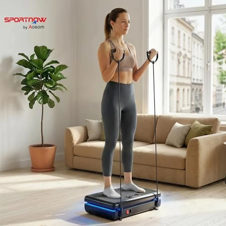 SPORTNOW Vibrationsplatte Rüttelplatte mit 120 Intensitätsstufen, 5 Vorprogrammen und Widerstandsbändern, schwarz – Bild 2