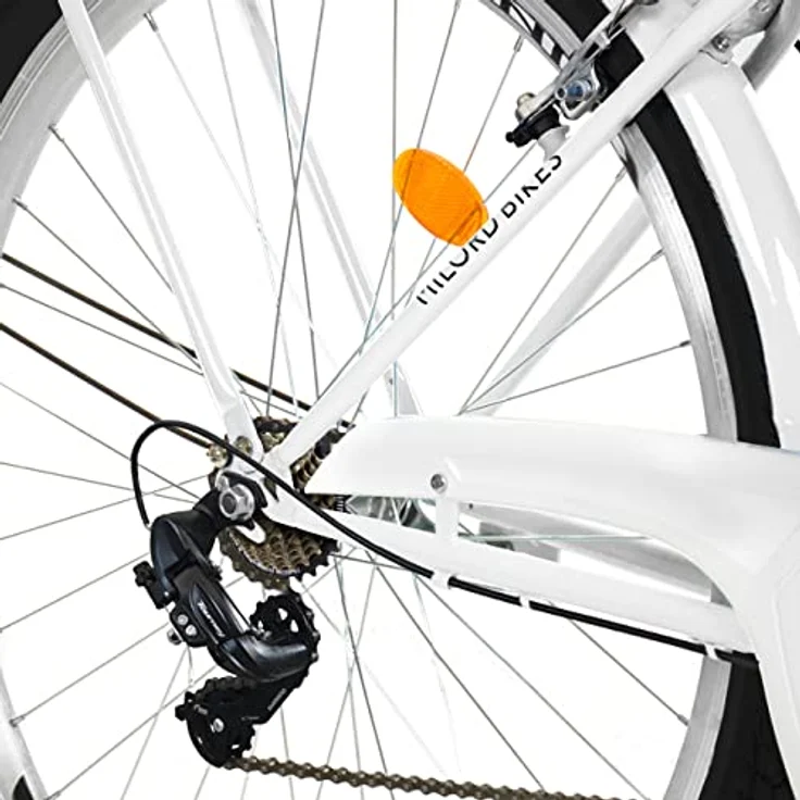 MILORD Damenfahrrad Citybike Komfort, 26 Zoll, 21-Gang-Antrieb, Weidenkorb, Weiß – Bild 5