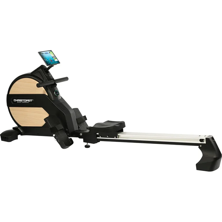 Christopeit Sport® Ruderzugmaschine Vico (Kinomap-App kompatibel), Magnetbremssystem mit 32 Widerstandsstufen, elegantes Design in Holzlook