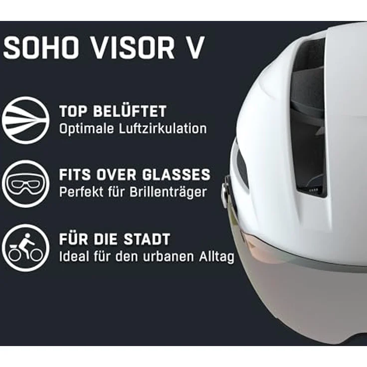 Alpina SOHO Visor V, Urban Fahrradhelm für City-Fahrer, weiß, 51-56 cm, mit Hi-EPS und 9 Lüftungsöffnungen – Bild 2