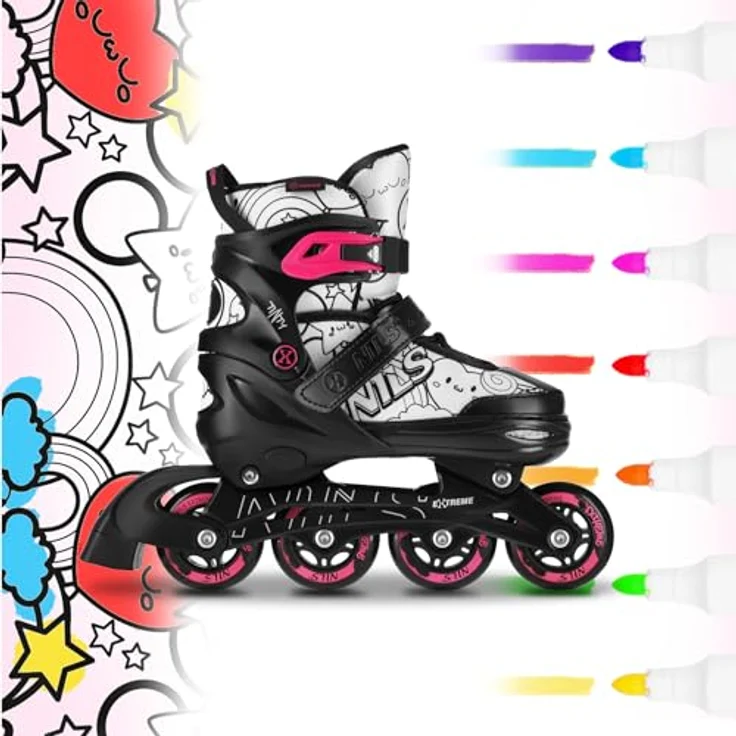 NILS EXTREME NH10907 TINTY, 4-in-1 Rollschuhe Inlineskates Schlittschuhe in Größe 39-42 mit 7 Permanentmarkern – Bild 1