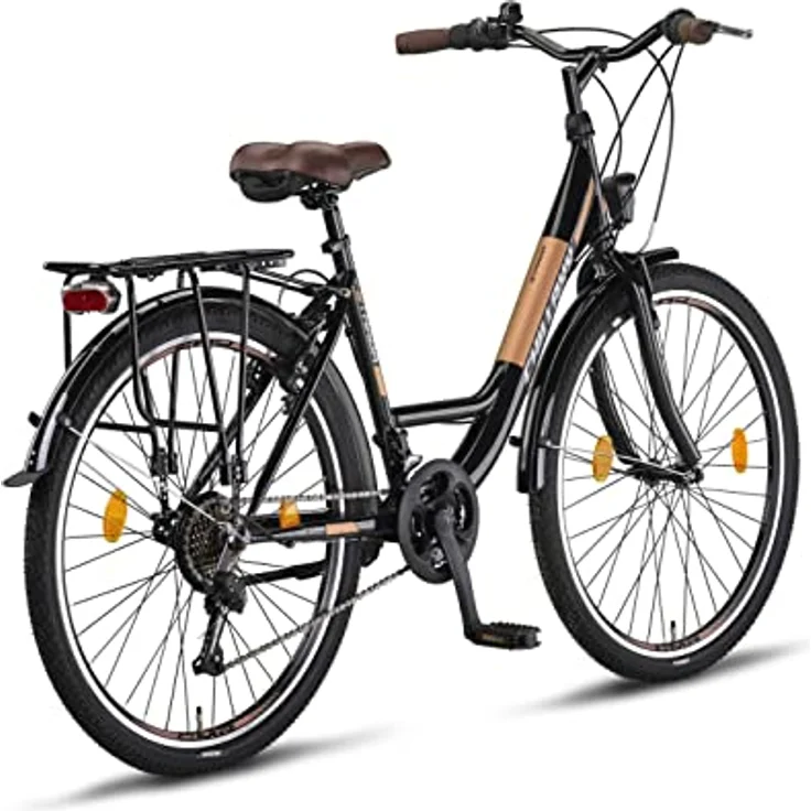 Chillaxx Strada Premium Citybike 26 Zoll in Schwarz-Braun V-Bremse - 21 Gang-Schaltung - Hollandfahrrad für Damen, Herren, Mädchen und Jungen – Bild 3