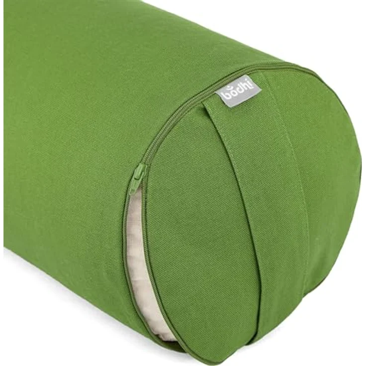 Bodhi Yoga Bolster Rolle Ø 22 cm | Yogarolle mit Bio-Dinkelfüllung | Yogakissen für Restorative & Yin Yoga | Waschbarer Bezug aus Baumwolle | Pilates Kissen mit Trageschlaufe (Olive-grün) – Bild 2