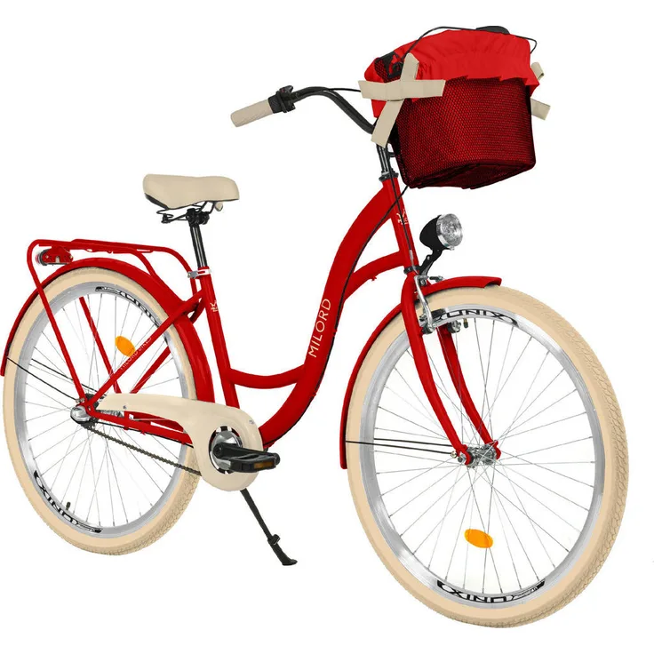 Milordbikes City-Fahrrad, Rot, 46 cm, Aluminiumfelgen, vormontiert, Freizeit & Fitness