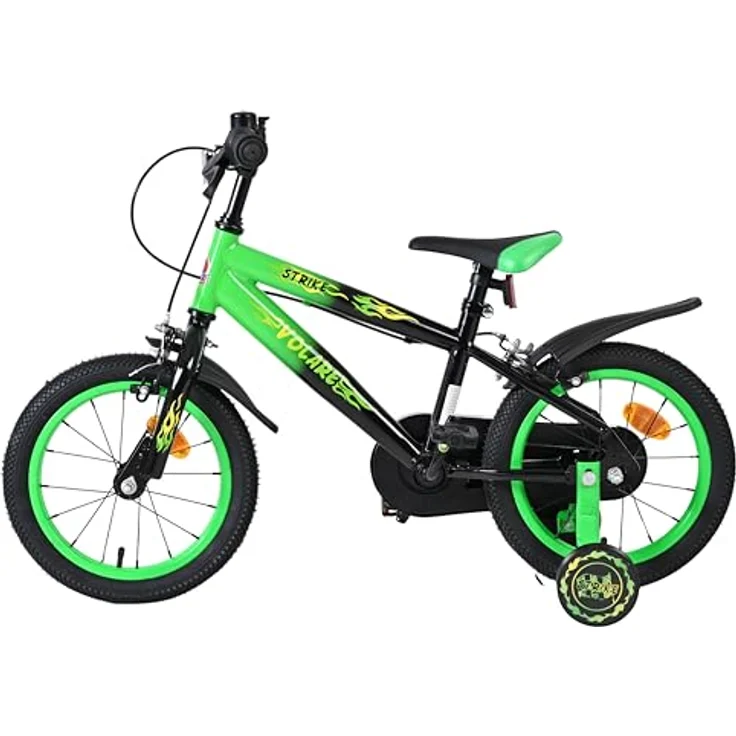Volare Kinderfahrrad Strike 14 Zoll für Jungen – Schwarz-Grün, zwei Handbremsen, abnehmbare Stützräder, höhenverstellbarer Sattel und Lenker, geschlossener Kettenschutz – Bild 8