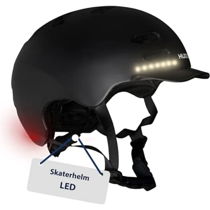 Hudora Velohelm LED, 53-55 cm, mit 28 LED, automatischer Blinkfunktion, Inmould-Bauweise, verstellbarem Kinnriemen und 14 Air-Vents