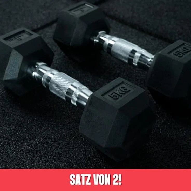 MATCHU Hexagon Hantelset, 20 KG Gummi Kurzhanteln mit verchromtem Griff, Schwarz, Satz von 2 – Bild 4