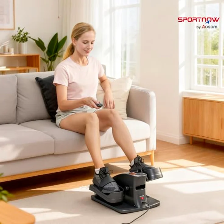 SPORTNOW Mini Ellipsentrainer Untertisch, elektrischer Crosstrainer mit Fernbedienung, LED-Display, 12 Geschwindigkeiten, rutschfest und leise, tragbarer Beintrainer für Senioren, max. Tragkraft 120 kg – Bild 2