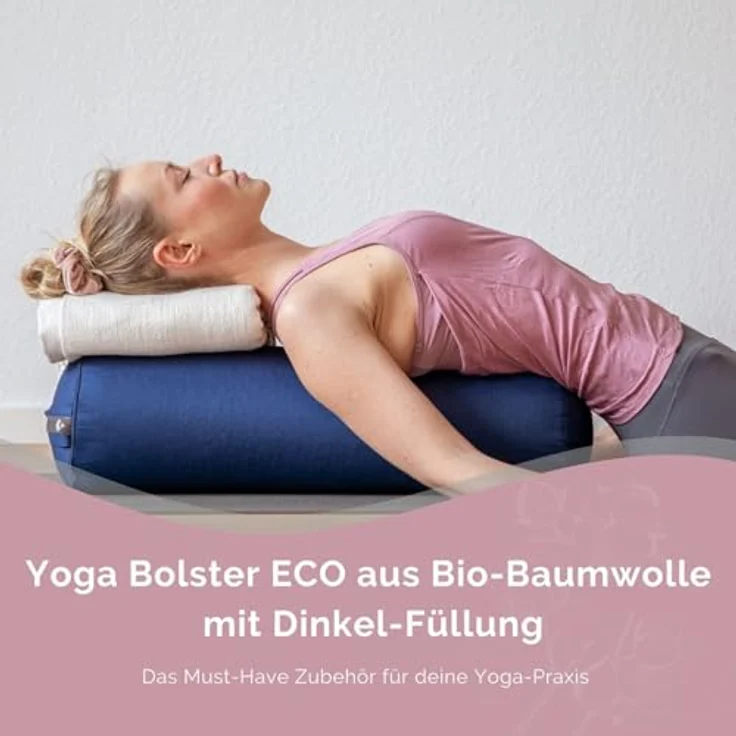 Bodhi Yoga Bolster, Yogarolle aus 100% Bio-Baumwolle mit Bio Dinkelfüllung, waschbar, rund, 65 x 20 cm, rosé – Bild 3