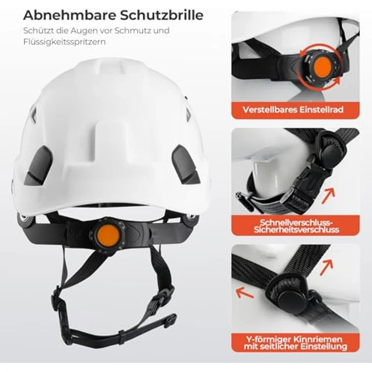 Mustbau Helm HSE06S, Bergsteigerhelm mit gefütterten Schaumstoffpolstern, abnehmbaren Schweißband und verstellbarer Passform, Weiß – Bild 4