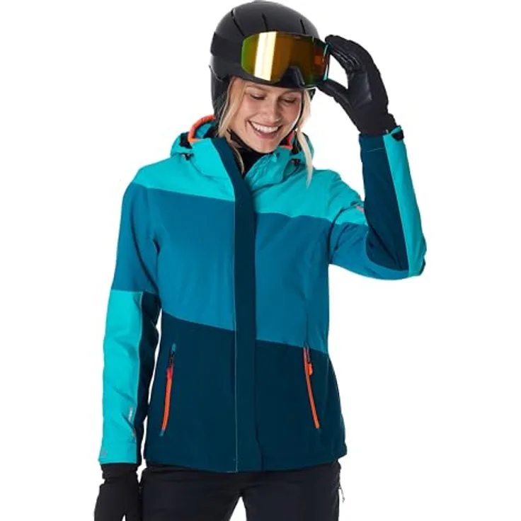 Killtec Damen Skijacke KSW 67 WMN, atmungsaktive und wasserdichte Winterjacke mit Colourblock Design, verstellbarer Kapuze und Schneefang