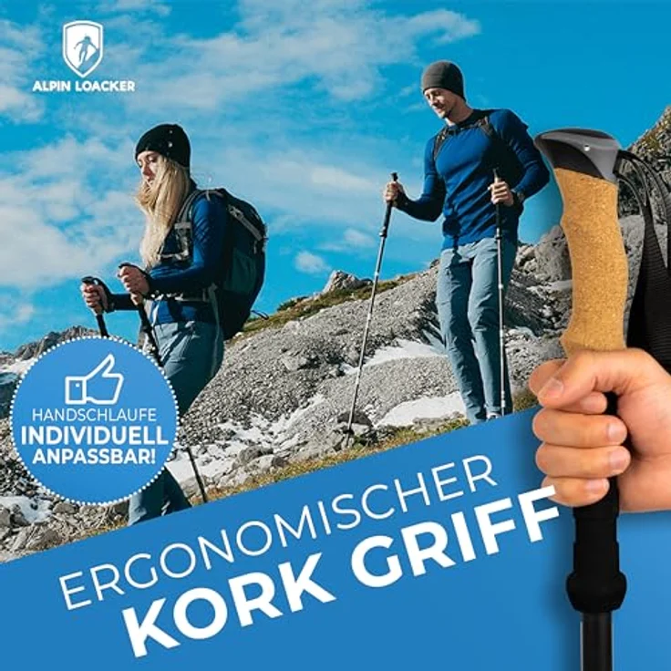ALPIN LOACKER Faltbare Wanderstöcke aus Carbon mit Korkgriff, ultraleicht, 115-135 cm Teleskop Trekkingstöcke für Damen, inklusive Zubehör und Transporttasche – Bild 4