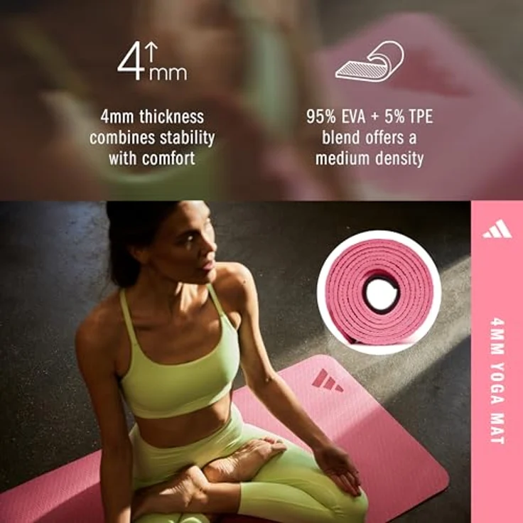 Adidas Yogamatte 4 mm Pink Fusion, Trainingsmatte mit mitteldichtetem Gefühl, verbesserter Griffigkeit – Bild 2
