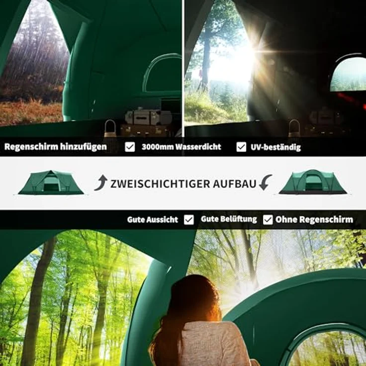 Outsunny Campingzelt für 5-6 Personen wasserdicht Familienzelt mit Eingang Fenster Tunnelzelt Kuppelzelt, Grün – Bild 3