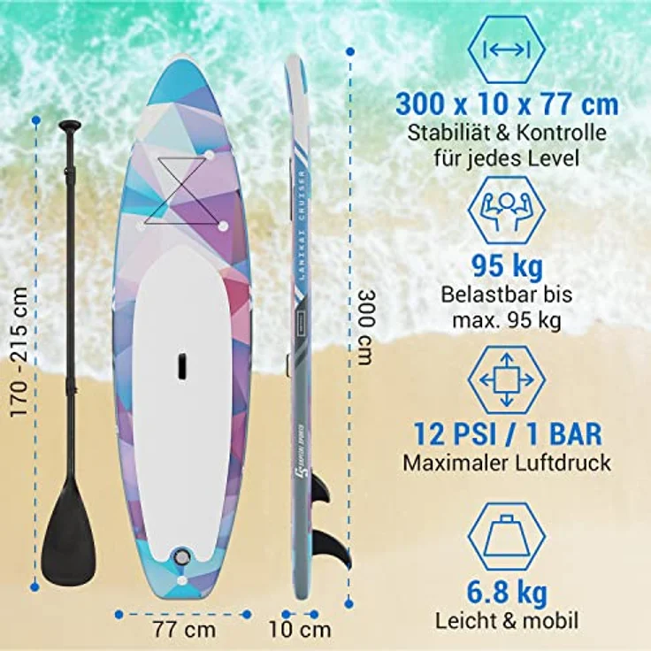 CAPITAL SPORTS Lanikai Cruiser 9.8, aufblasbares Paddelboard SUP-Board-Set 305x77x10, blau/rot, inklusive Teleskop-Paddel und Transport-Rucksack – Bild 7