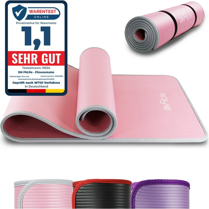 DH FitLife Fitnessmatte, 183 x 61 x 1 cm, reißfeste und rutschfeste Yogamatte mit Orientierungslinien, gelenkschonend und schalldämpfend