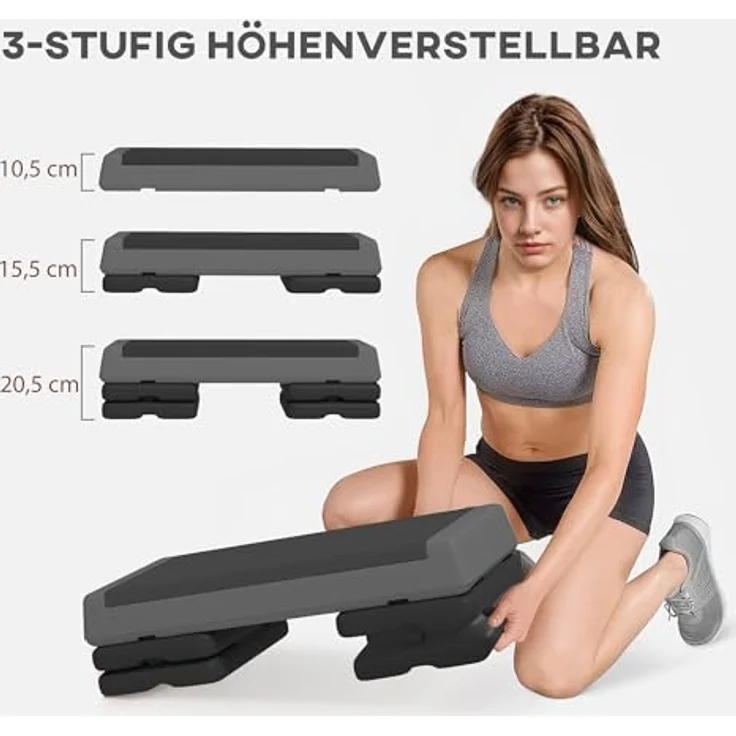 SPORTNOW Stepper, Höhenverstellbar 10,5/15,5/20,5 cm, Rutschfeste Oberfläche, Grau – Bild 3