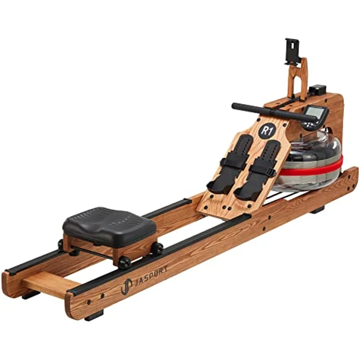 JASPORT R1 | Wasser-Rudergerät für zuhause aus Massiveholz (Esche) | Rudermaschine mit Trainingscomputer (Kinomap kompatibel) & Tablethalterung (Natur) - Preisvergleich – Bild 1