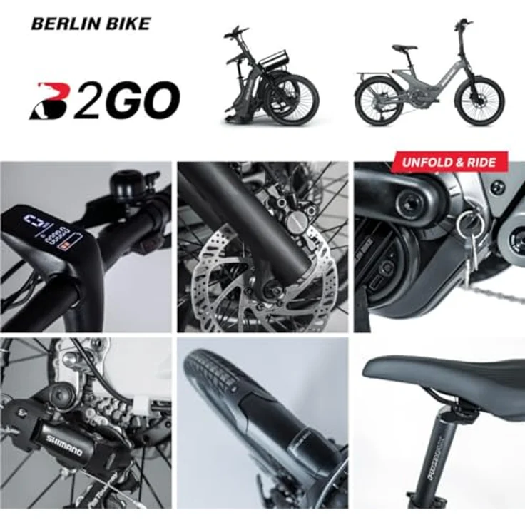 Berlin Bike E-Bike 2GO Matt Grau - Klappbares E-Bike mit 20x1,95” Kenda-Reifen, Shimano 7-Gang-Schaltung, Ca. 50 km Reichweite – Bild 10