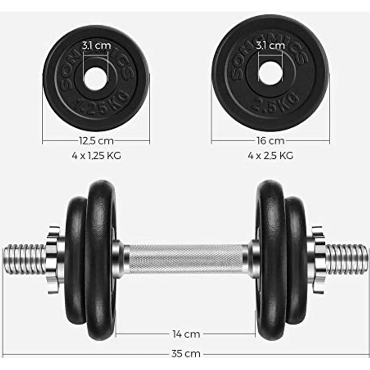 SONGMICS Hanteln, Hantelset aus Gusseisen, 2 x 10 kg, verstellbar, für Männer und Frauen, Workout, Fitnesstraining, Gewichtheben für Zuhause, Fitnessstudio, schwarz SYL20T – Bild 5