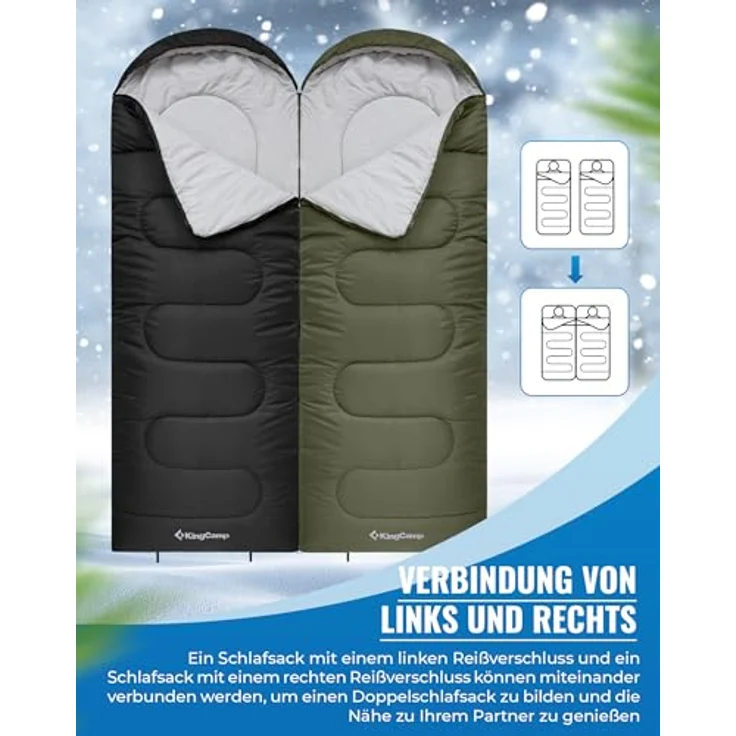 KingCamp Schlafsack Deckenschlafsack 3-4 Jahreszeiten für Erwachsene und Kinder, ultraleicht, warm, waschbar, Olive R Zip, 220×75 cm – Bild 5