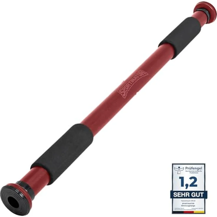 SPORTINATOR® Klimmzugstange zum Einspannen im Türrahmen, für dein Home-Gym, belastbar bis 150 kg (dunkelrot) – Bild 1