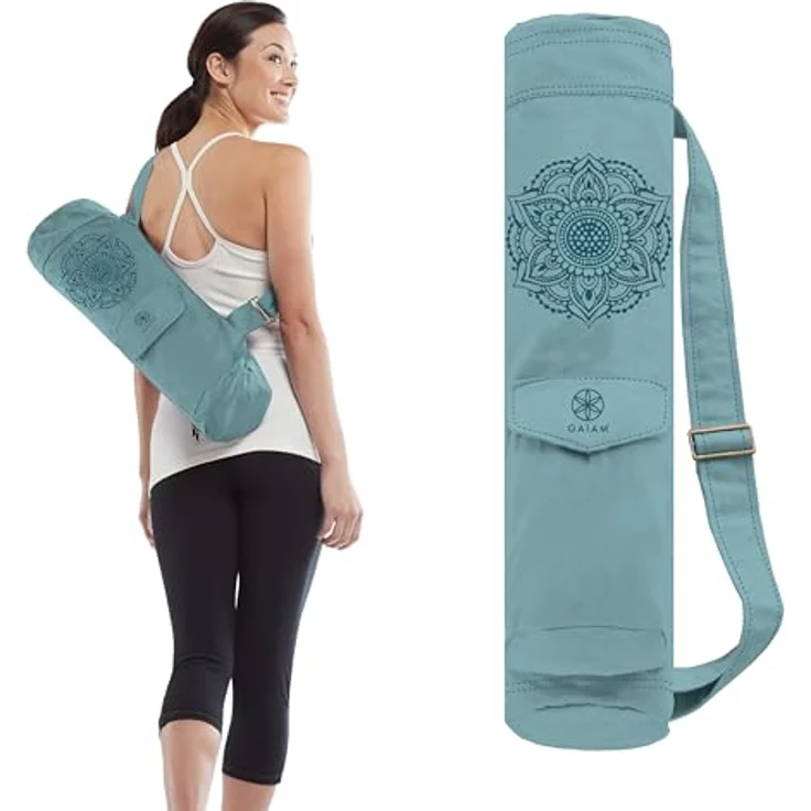 Gaiam Bestickte Cargo-Yogamatten-Tasche, Niagara, 76,2 cm L x 15,2 cm Durchmesser, mit verstellbarem Schultergurt und Stauraum für Yoga-Utensilien – Bild 1