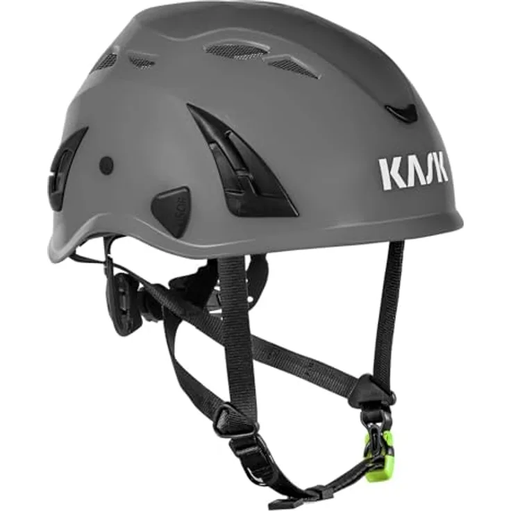 KASK Superplasma PL, Kletterhelm nach EN 12492, universell einstellbar für Kopfumfang 51-62 cm, anthrazit, mit 10 Belüftungsschlitzen und integriertem Lampenhalter-Clip