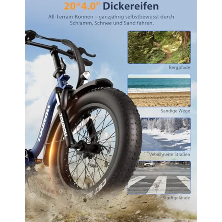 Touroll S2 E-Bike Klapprad, 20'' Fat Tire, 48V 720Wh Akku, bis 150 km Reichweite, 250W Motor, 7-Gang-Schaltung, für Herren und Damen, All-Terrain, klappbar – Bild 4