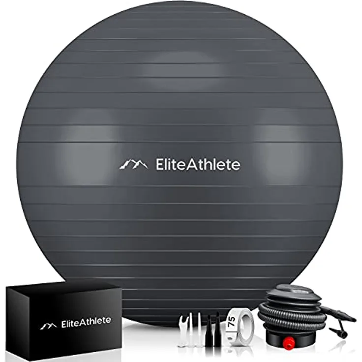 EliteAthlete Gymnastikball Sitzball Büro ergonomisch mit Anti Burst System - Fitness Pilates Schwangerschaft - Schwangerschaftsball Fitnessball Yogaball - Yoga Ball 55cm inkl. Luftpumpe