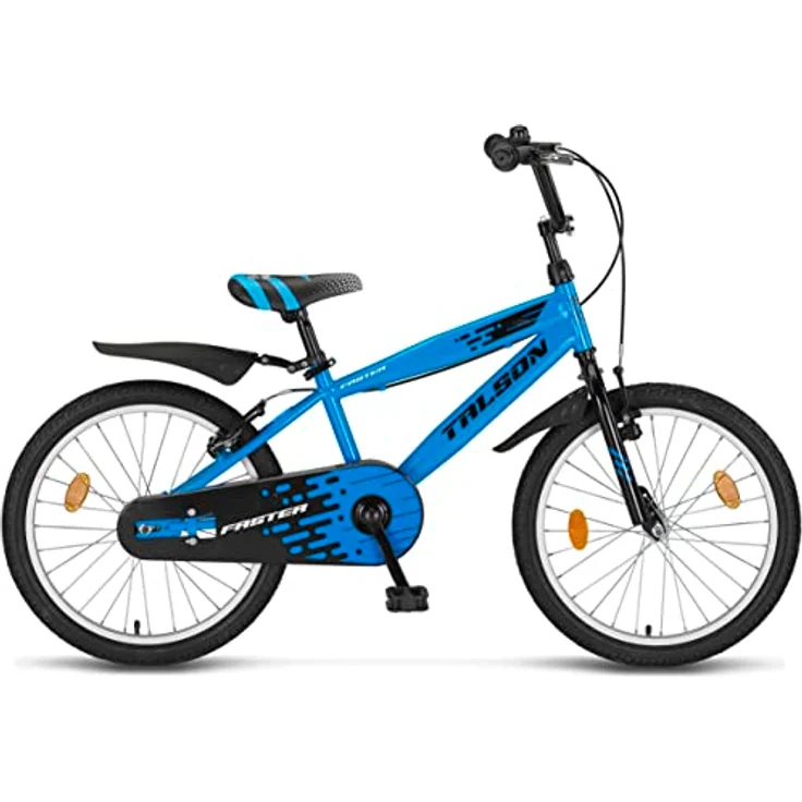 Talson Kinderfahrrad 20 Zoll Single Speed, mit Kettenschutz, Seitenständer und Zubehör, Blau – Bild 1