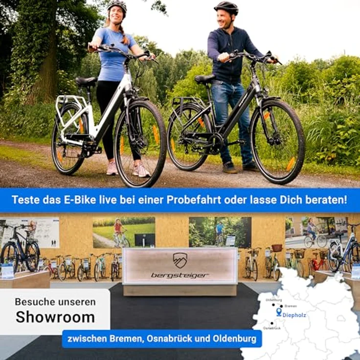 Bergsteiger Hampton 28 Zoll City E-Bike mit 250 Watt Motor, Scheibenbremsen, Aluminium Ebike für Damen & Herren, Farbdisplay, Elektrofahrrad mit Shimano 6 Gang-Schaltung, Schwarz – Bild 2