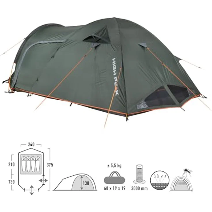 High Peak Kuppelzelt Kira 4 Personen Camping Trekking Zelt Igluzelt Vorraum 130 cm, blau – Bild 2