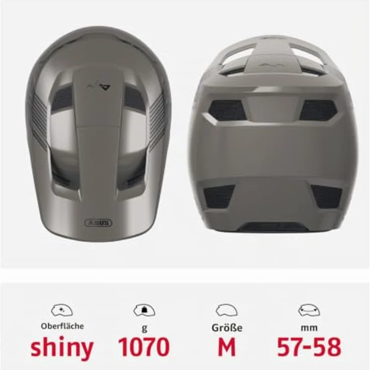 ABUS Downhill Helm HiDrop, ASTM-er Fullface Helm mit ABS-Außenschale für MTB, grau, Größe M, für Downhill, Enduro und Bikepark – Bild 3