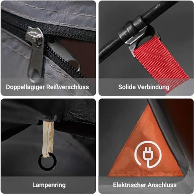 vidaXL Kuppelzelt für 2 Personen, Wasserdichtes Campingzelt mit Abnehmbarem Überzelt und Insektenschutz, Leicht Tragbares Outdoor Zelt, Orange – Bild 5