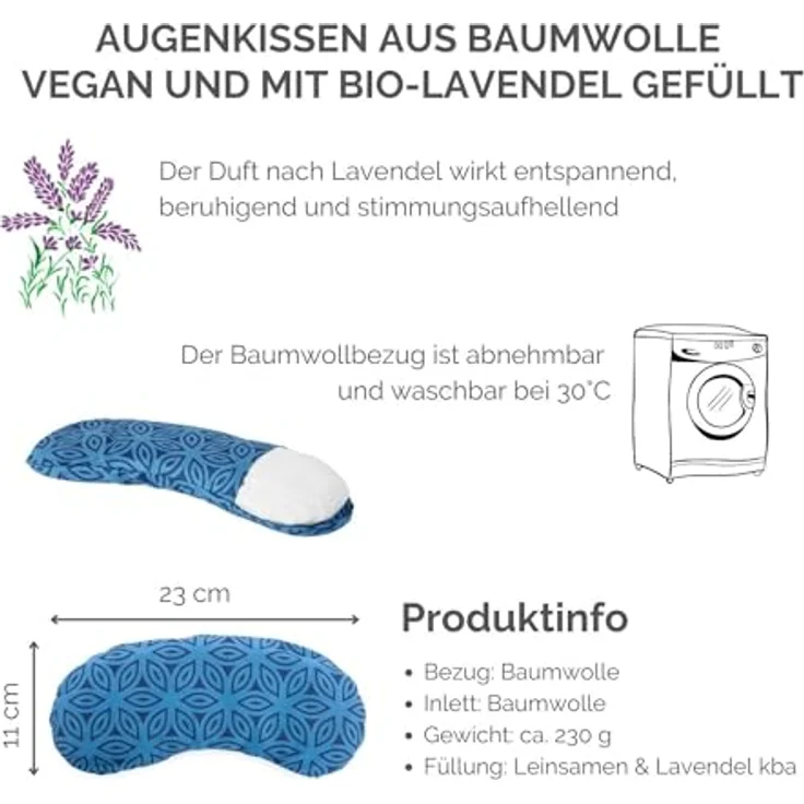 Bodhi Weiches Augenkissen aus Baumwolle | Bio-Leinsamen & Bio-Lavendel | Vegan | Yoga, Entspannung & Meditation | Lotus Petals, natur-grau – Bild 4