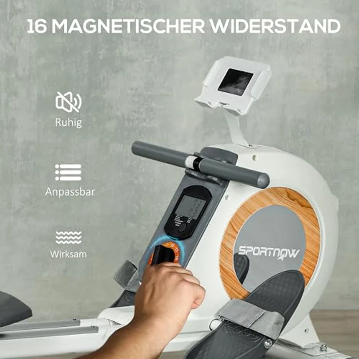 SPORTNOW Rudergerät für Zuhause, Magnetisches Rudergerät mit 16 Widerstandsstufen, LCD-Monitor, Telefon-/IPAD-Halter, belastbar bis 150kg – Bild 3