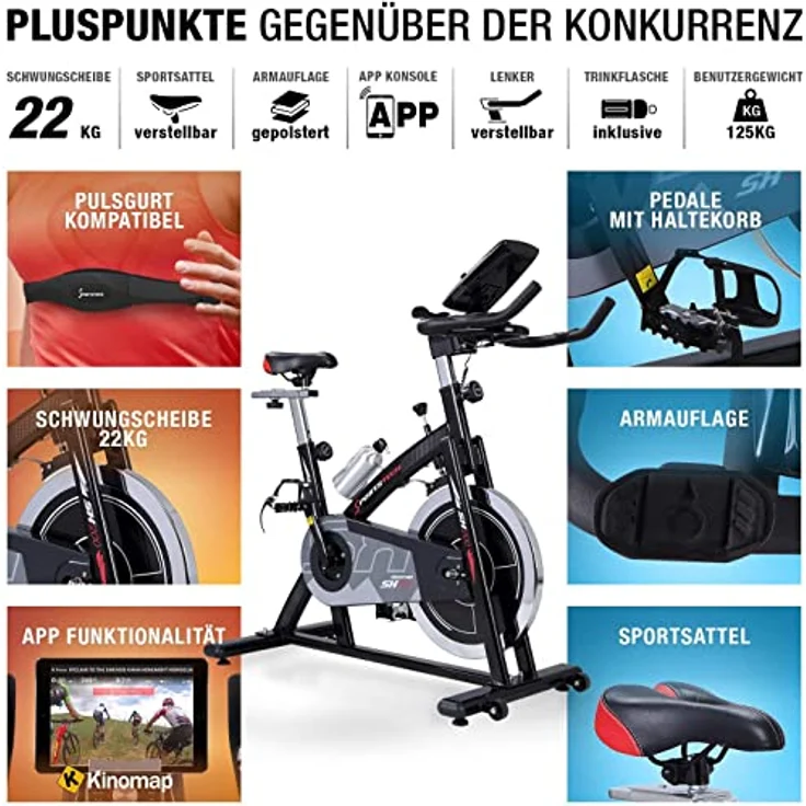 Sportstech Ergometer Heimtrainer SX200 mit 22KG Schwungrad & Multiplayer APP | Hometrainer Fahrrad für Zuhause | Trainingsgeräte für das Ausdauertraining | Fitness Exercise Bike, Schwarz - Preisvergleich – Bild 4