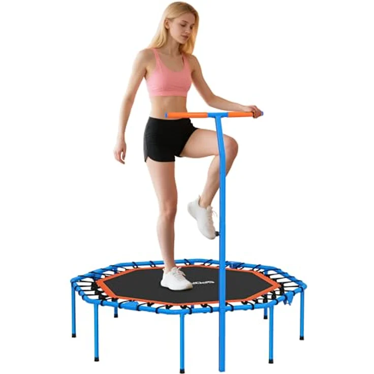SPORTNOW Fitness Trampolin klappbar Ø128 cm, Mini Trampolin mit 5-stufig höhenverstellbarem Haltegriff, leise Gummiseile, für Indoor und Outdoor Jumping – Bild 1
