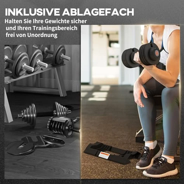 SPORTNOW Kurzhanteln, Verstellbar mit Ablagefach, 3,5/6/8/10 kg, Dumbbell mit rutschfesten Griffen, Stahl, Schwarz – Bild 4