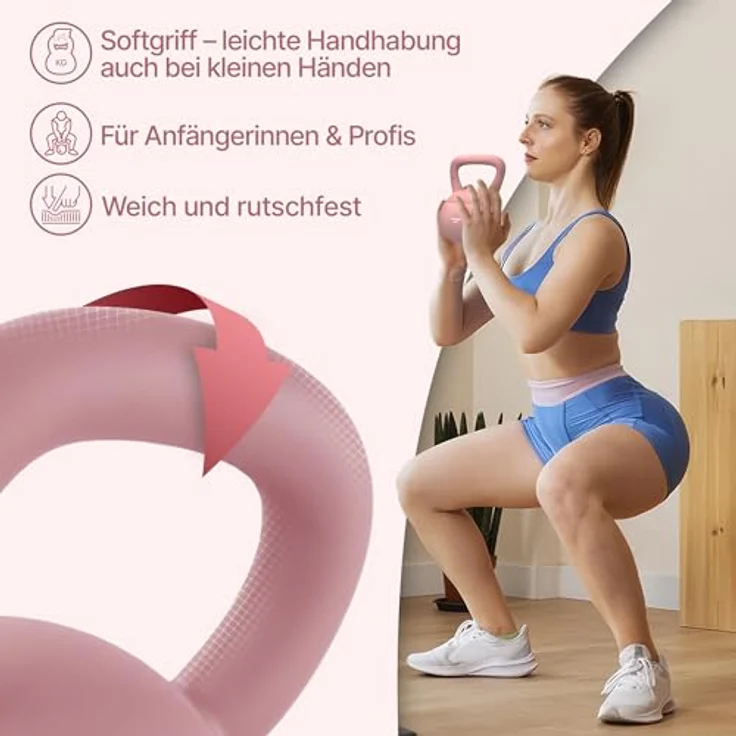 NEOLYMP Soft Kettlebell, bodenschonende & leise Kugelhantel mit Eisensandfüllung, ergonomischer Softgriff, 2–12 kg, ideal fürs Homegym – Bild 6