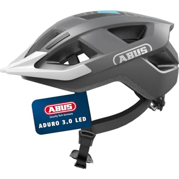 ABUS Fahrradhelm Aduro 3.0 LED, Sportiver City-Helm mit Rücklicht für Damen und Herren, Größe L, Grau – Bild 1