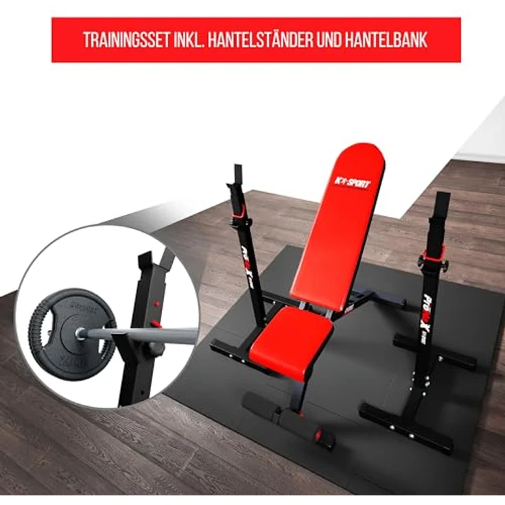 K-Sport Trainingsset: Langhantelablage bis 180kg mit verstellbarer Hantelbank, Squat-Rack, Flachbank mit Beincurler, inkl. E-Book – Bild 4